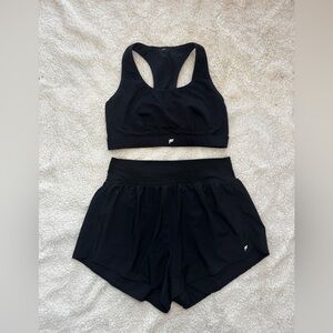 Fabletics Black Sports Bra and Sun Chaser 3” Short Set